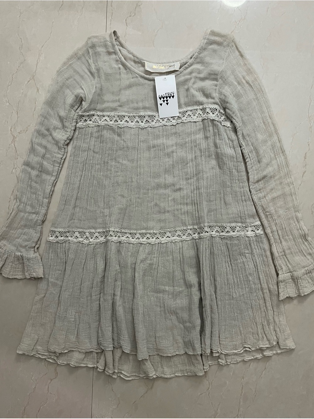 Jen's Pirate Booty Cream Long Sleeve Gauze Lace-Trim Boho Dress